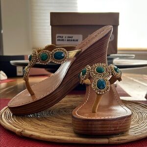Mystique Boutique Gold and Teal Wedges